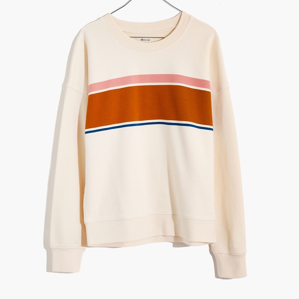 Madewell Re)sourced Cotton Mainstay Sweatshirt Kimball Stripe XL / ANTIQUE CREAM - Picture 5 of 8